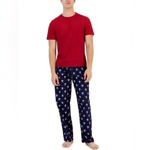 Club Room Mens 2PC Festive Nightwear Pajama Gift Set Loungewear red/Navy Medium